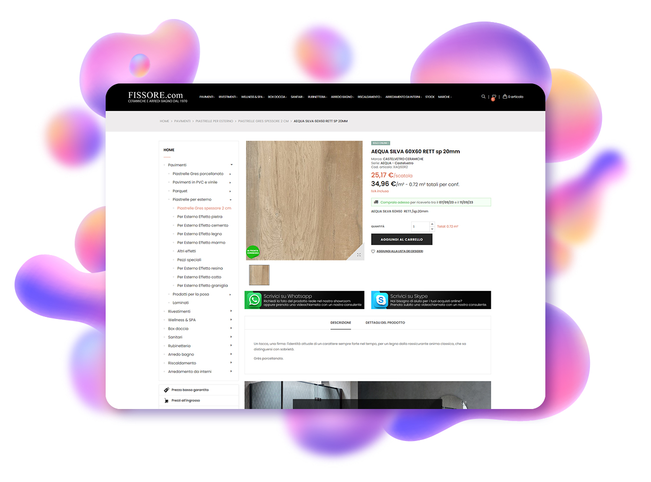 progetto ecommerce fissore ceramiche