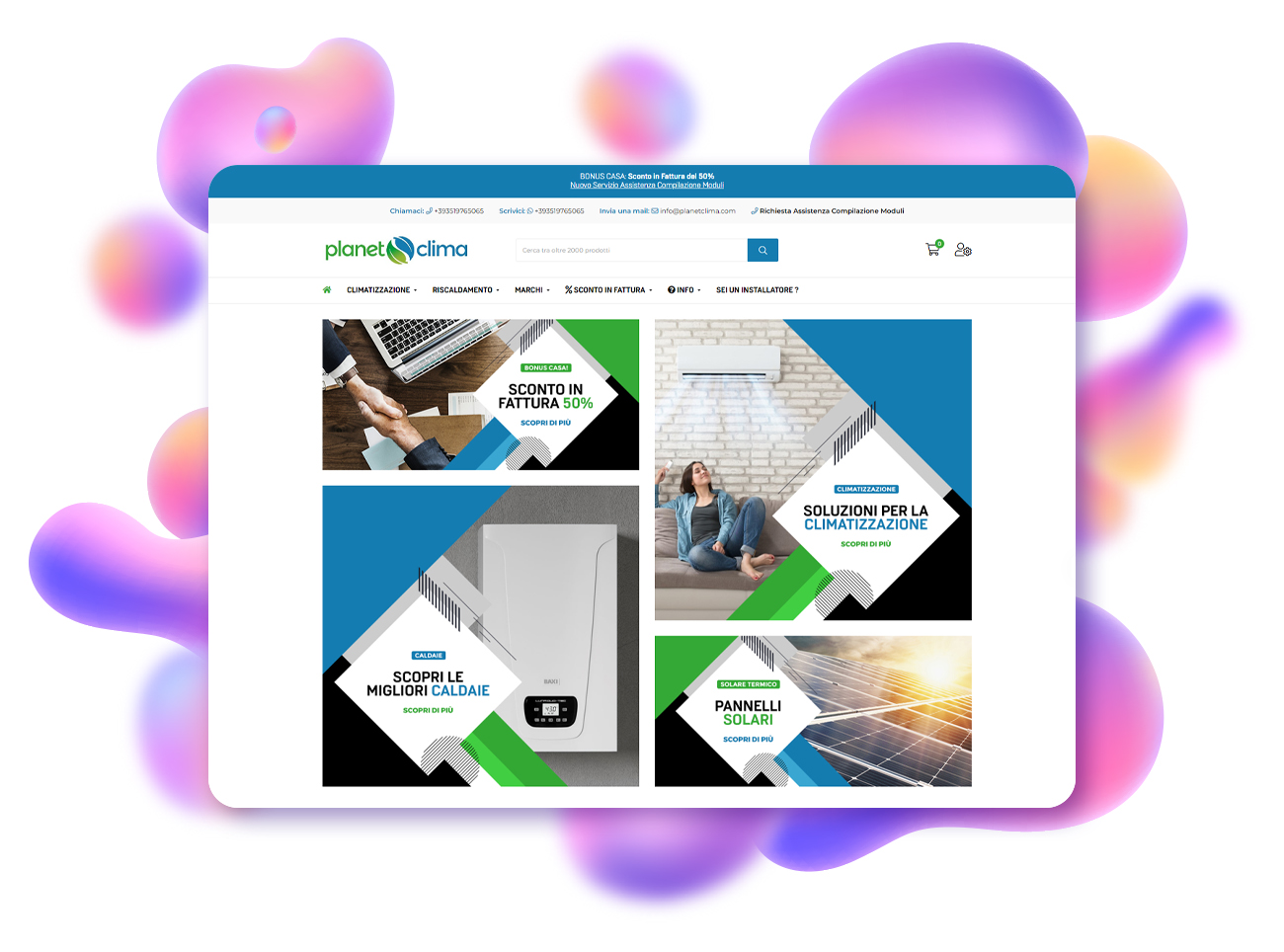 progetto ecommerce e grafico planet clima